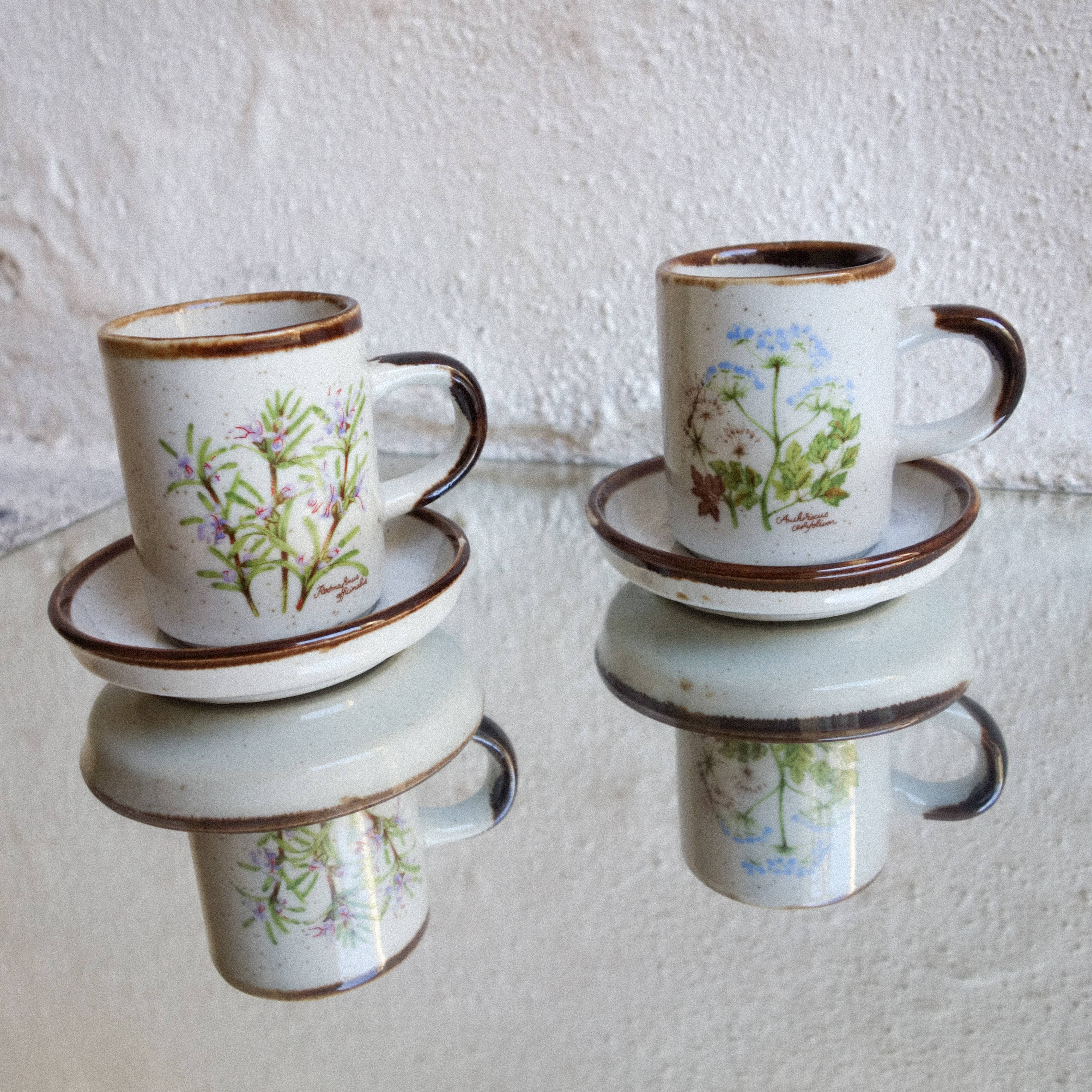 Made in Korea coffee service, set of 4 cups and saucers Herbarium