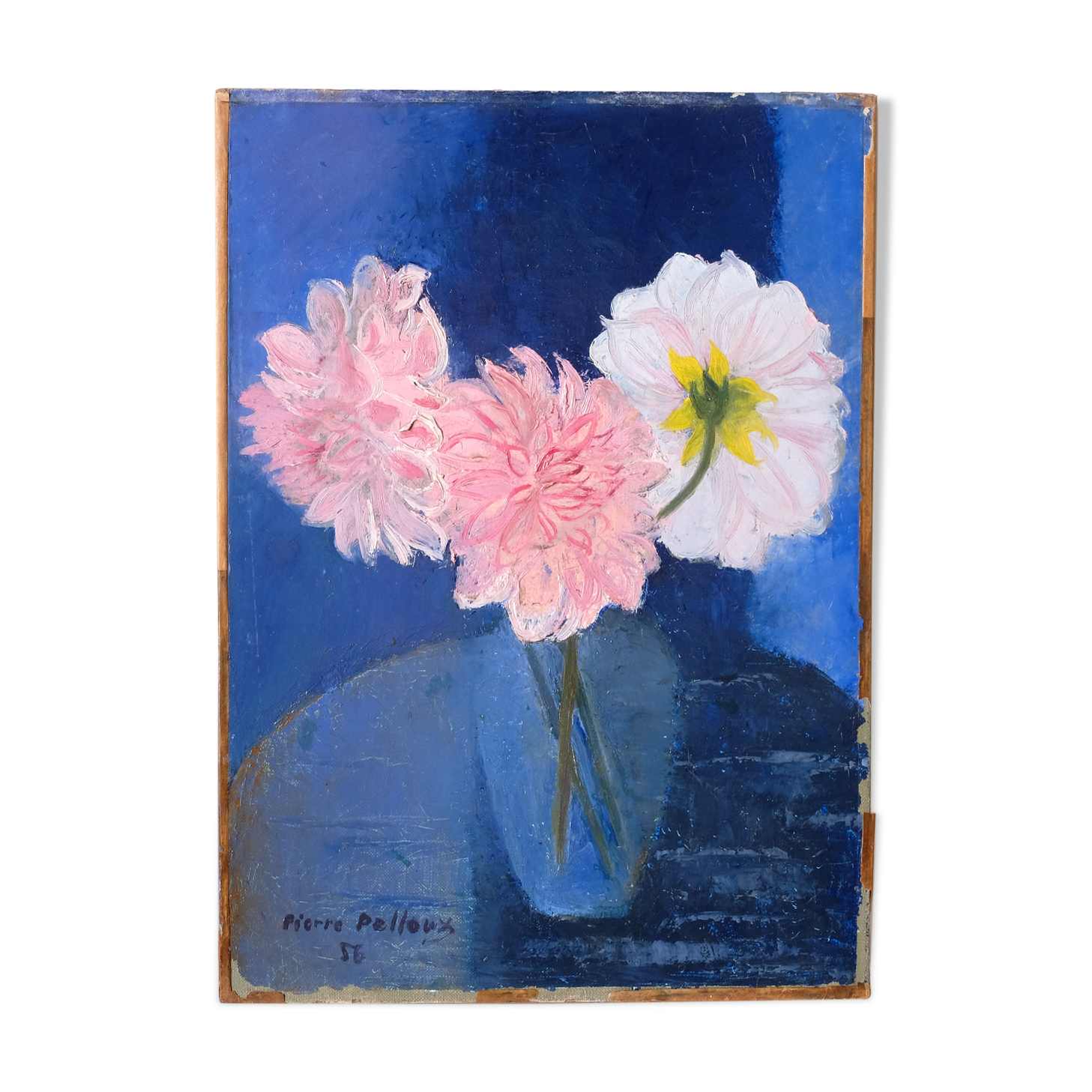Old paint by Pierre Pelloux (1903-1975) - bunch of Dahlia