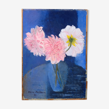 Old paint by Pierre Pelloux (1903-1975) - bunch of Dahlia