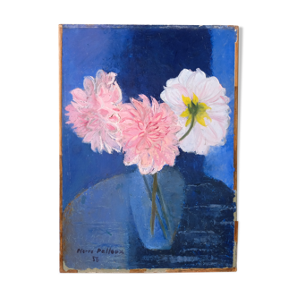 Old paint by Pierre Pelloux (1903-1975) - bunch of Dahlia