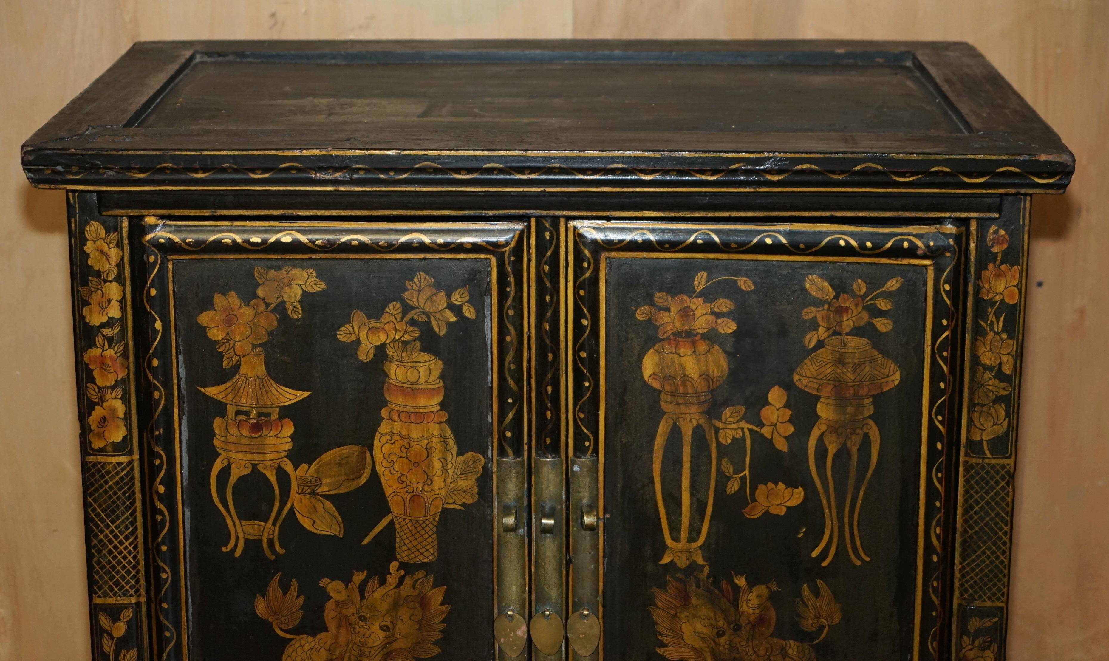 Chinese lacquered wedding cabinet painted circa 1920