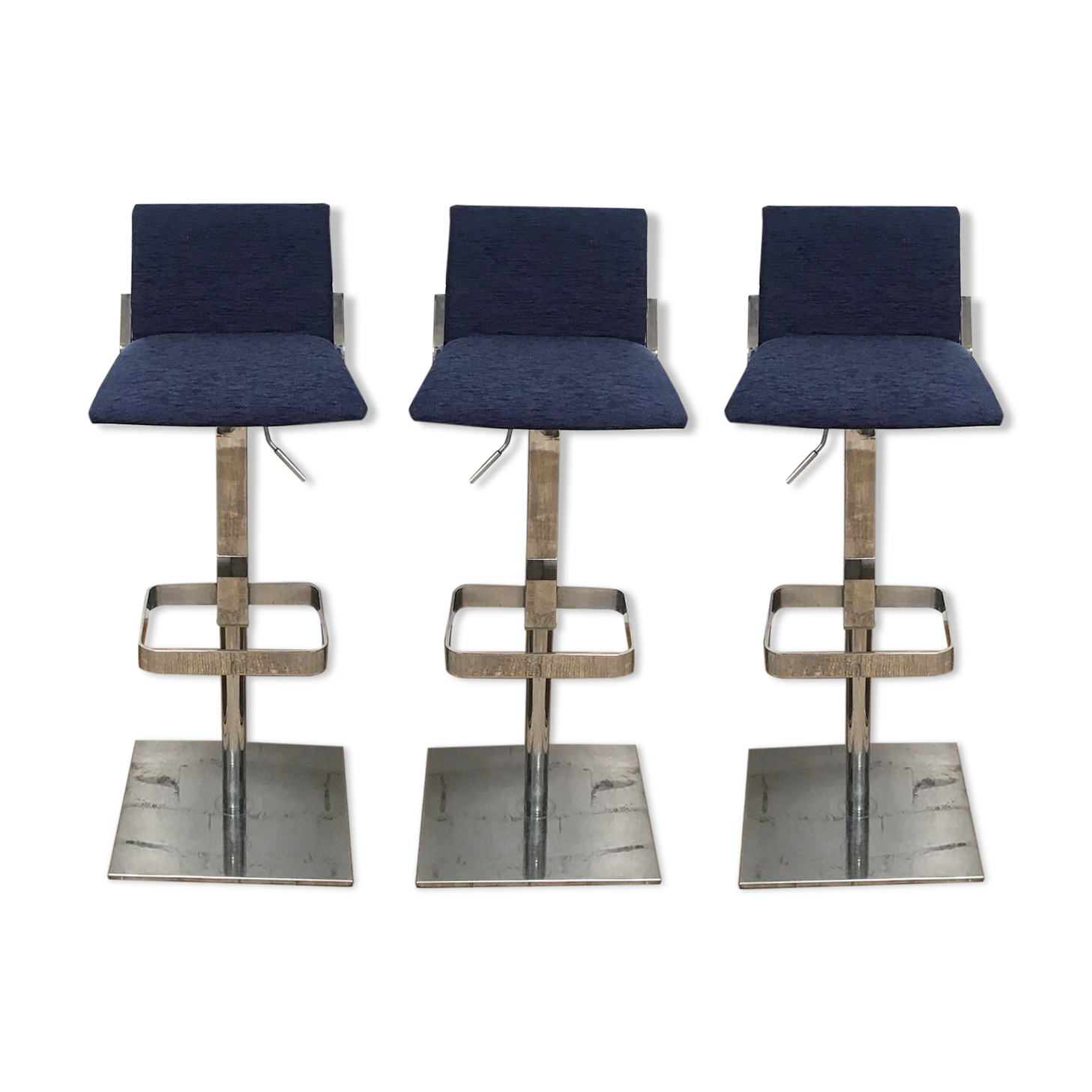 3 Bar stools in chrome metal and velvet
