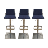 3 Bar stools in chrome metal and velvet