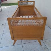 Vintage baby bed in wood and rattan from the 60s for children