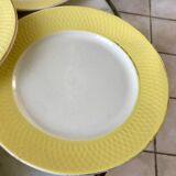 Lot de 6 assiettes plates moulin des loups texturées jaune canari années 50