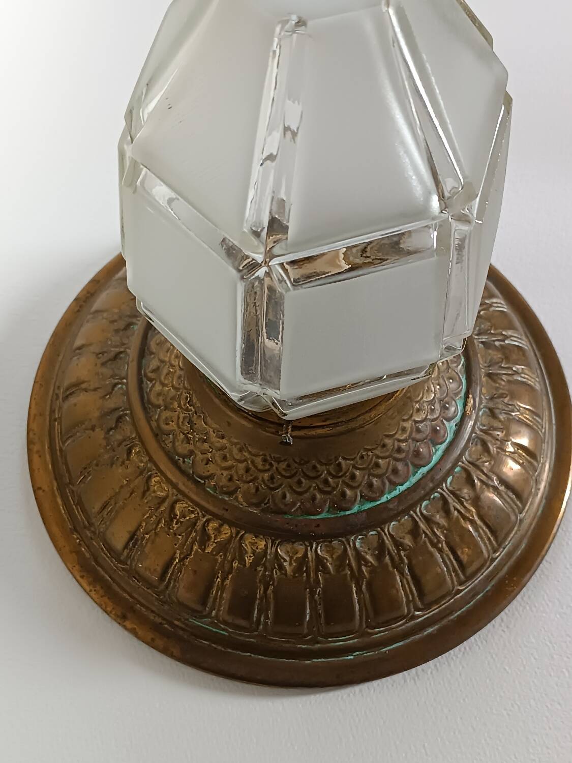 Copper ceiling light with frosted glass globe