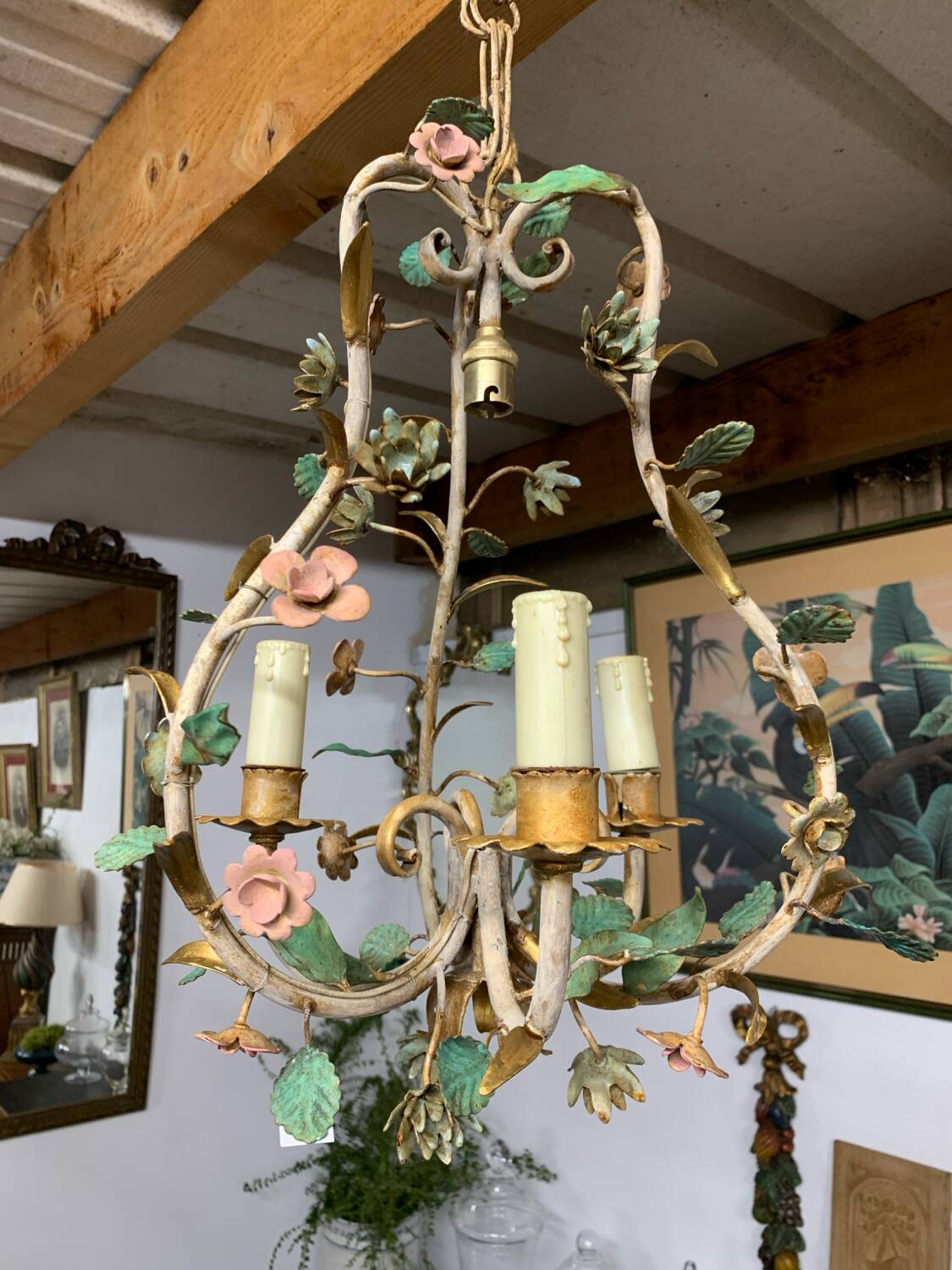 Lustre en fer forgé floral