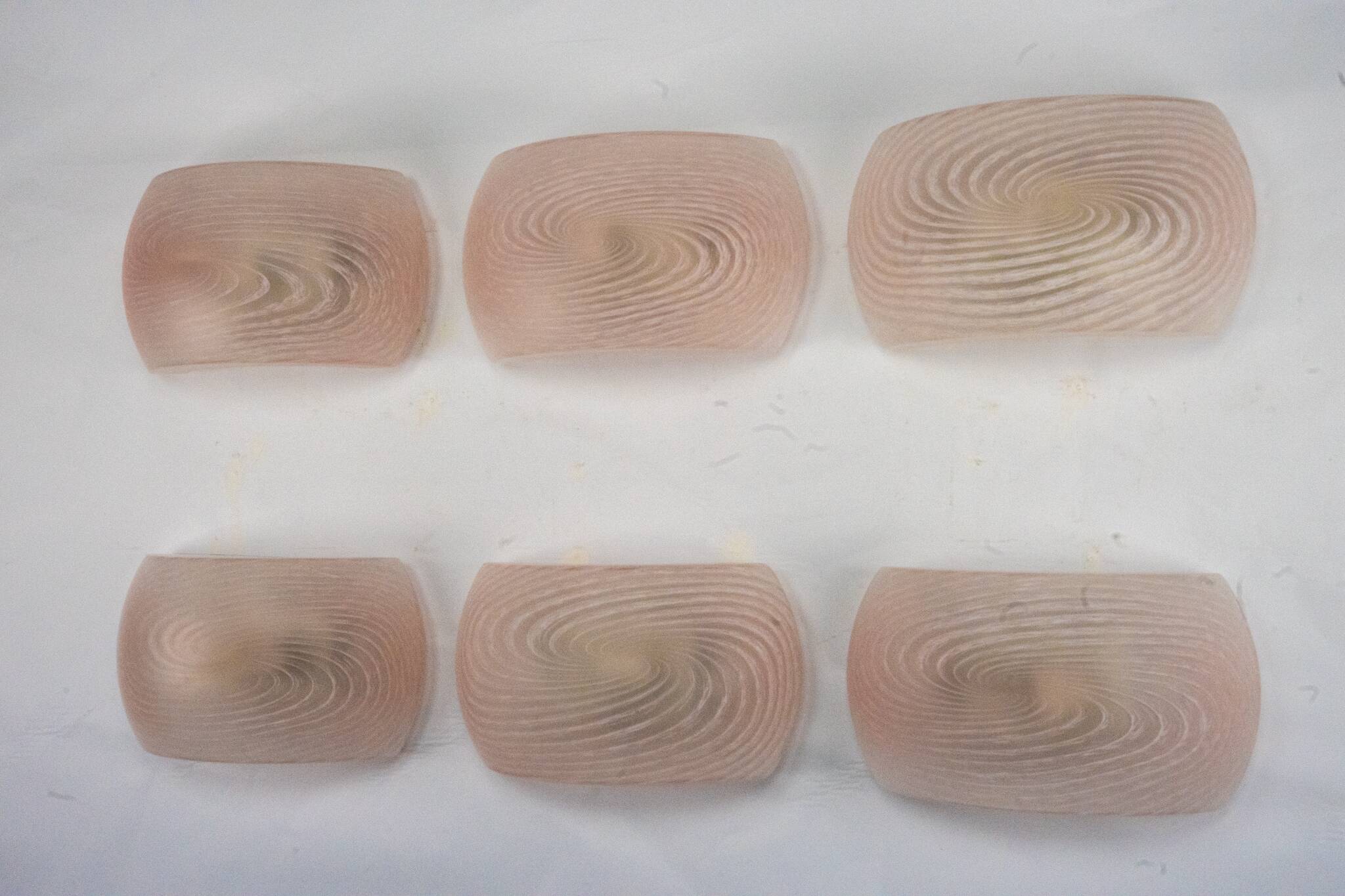 Set of six pink murano glass sconces. Italy 1970s