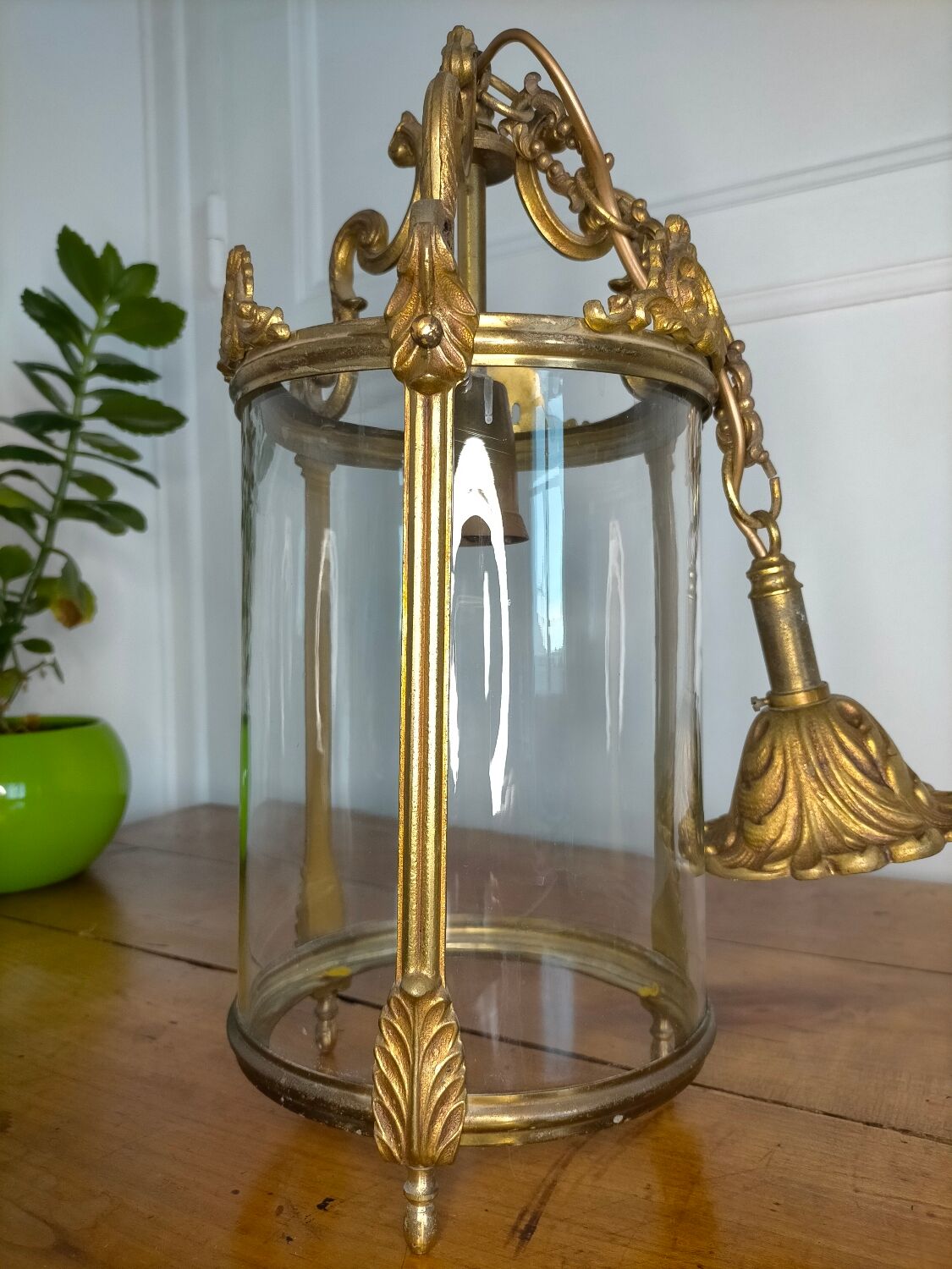 Old lantern glass and metal suspension
