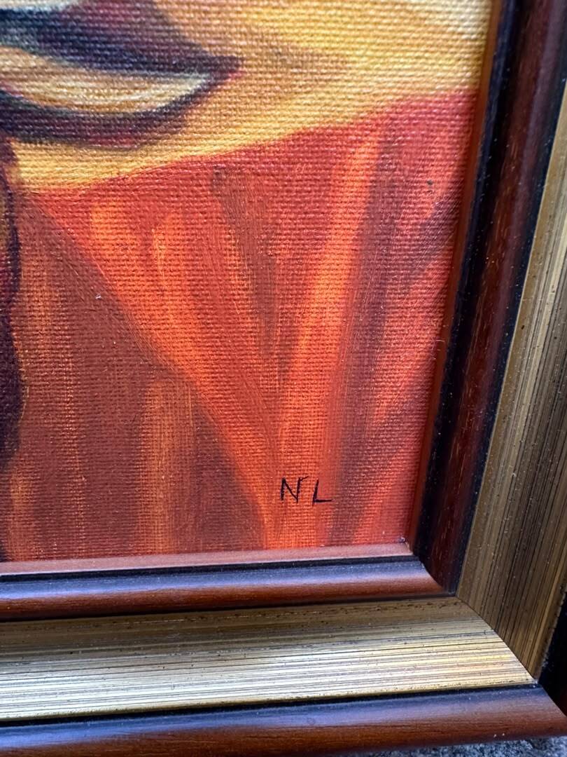 Still life tableau, monogrammed NL 37x45 cm, wood & gold frame, 1970.