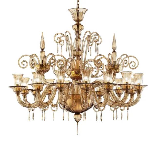 Dark Amber Pagliesco Lively Curls Murano Glass Chandelier by Simoeng for Si