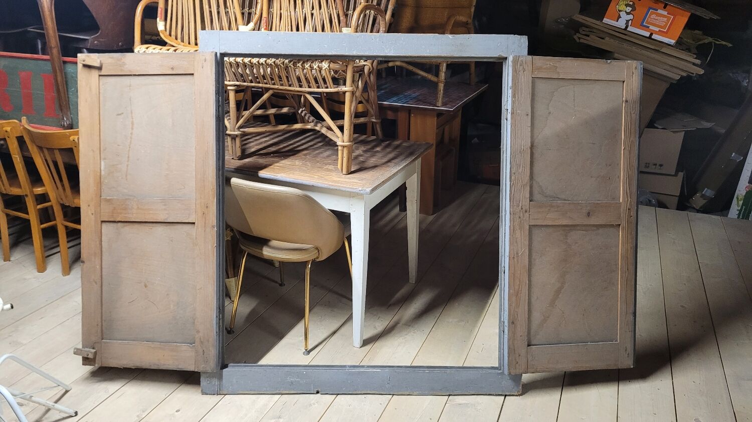 Double cupboard door front in old painted fir