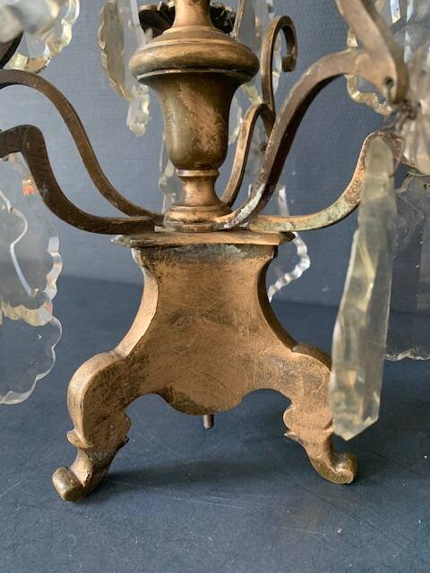 Girandole candle holder with crystal and bronze tassel with 3 lights, 1900