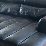 XXL black leather corner sofa