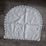 Vintage half-round white embroidered pillow cushion cover – 1960s, mo
