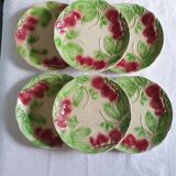 Six slip plates with strawberry decoration