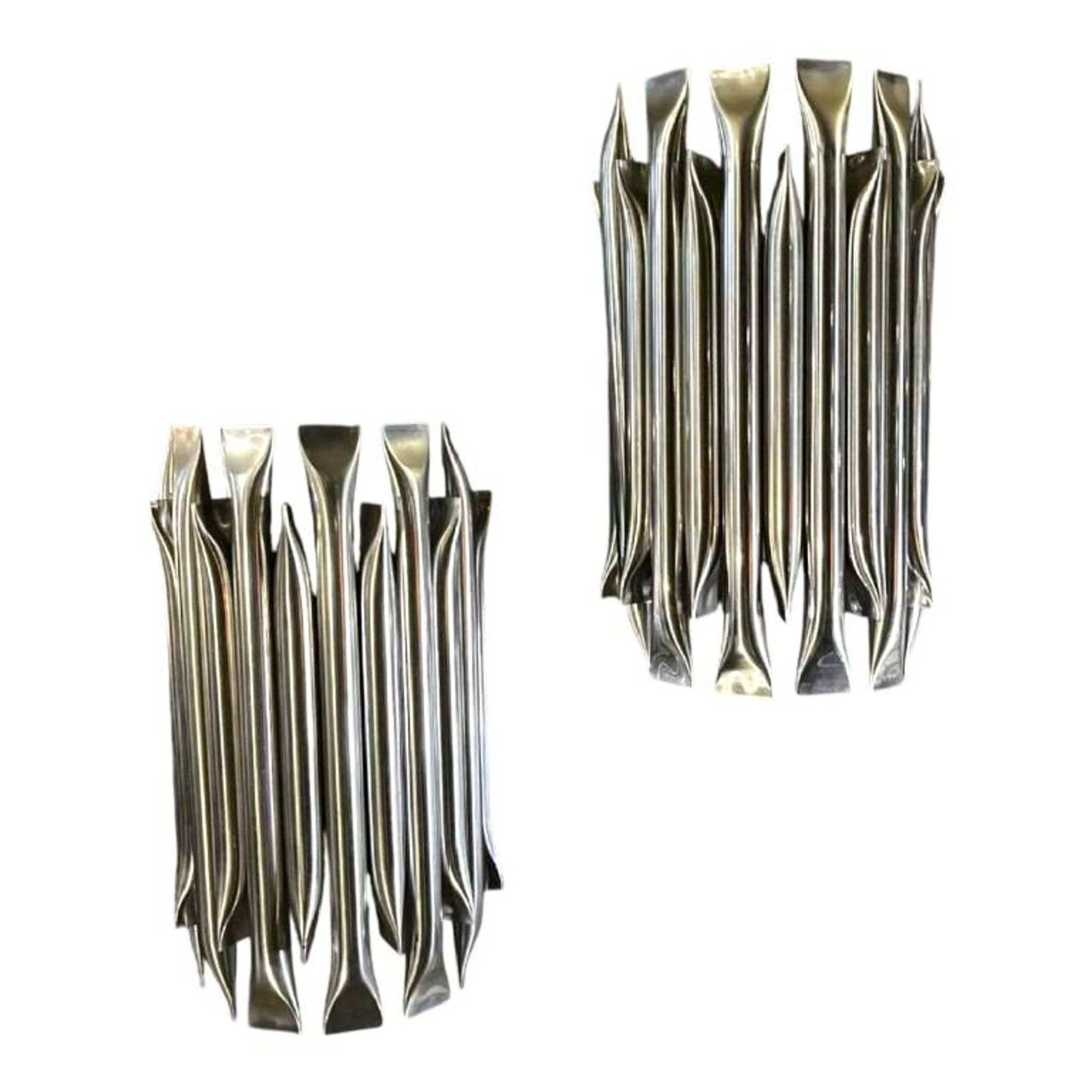 Raak 'concorde' pair of wall lights, 'organ tube' type in brushed aluminium, ca 1970