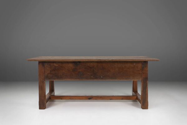 Table console espagnole ancienne en bois de chêne, avec 2 grands tiroirs du 18ème siècle.