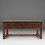 Table console espagnole ancienne en bois de chêne, avec 2 grands tiroirs du 18ème siècle.