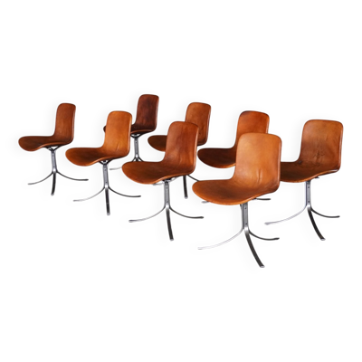 Chaises de salle à manger PK9 par Poul Kjærholm pour E. Kold Christensen, Danemark, années 1960, ensemble de 8.
