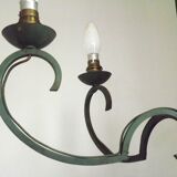 Green iron 4 light chandelier with scrolled arms