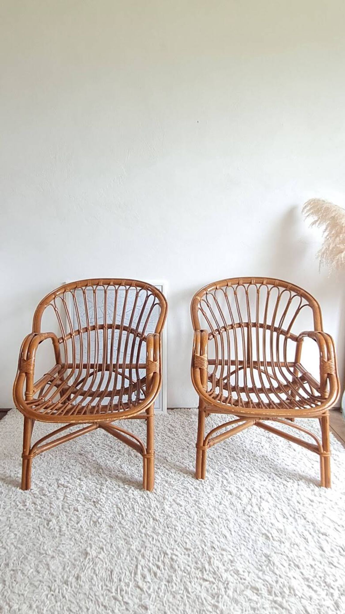 Paire de fauteuils en rotin vintage circa années 70