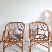 Paire de fauteuils en rotin vintage circa années 70