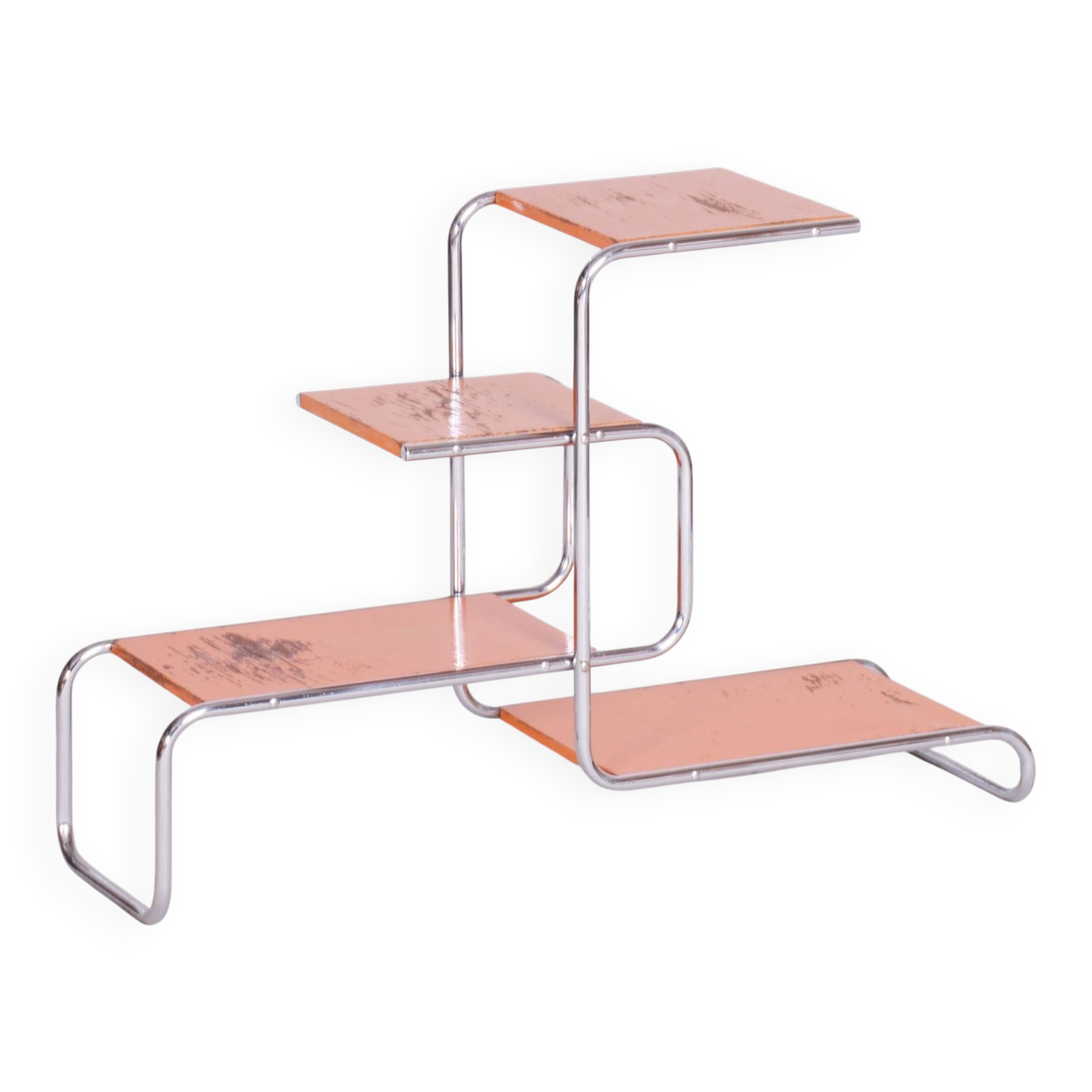 Bauhaus Chrome-Plated Steel and Lacquered Wood Shelf, 1930s