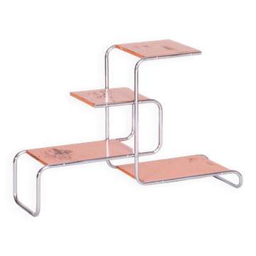 Étagère en acier chromé et bois laqué Bauhaus, années 1930