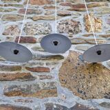 Set of 3 industrial pendant lights in blue enamelled sheet metal