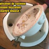 Meuble de salle de bain antique-art avec vasque basculante faïence fleurie