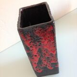 Red and black rectangular vase in ceramic Fat Lava / vintage 60s-70s