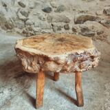 Brutalist stool in solid cherry wood – France circa 1900