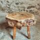 Brutalist stool in solid cherry wood – France circa 1900