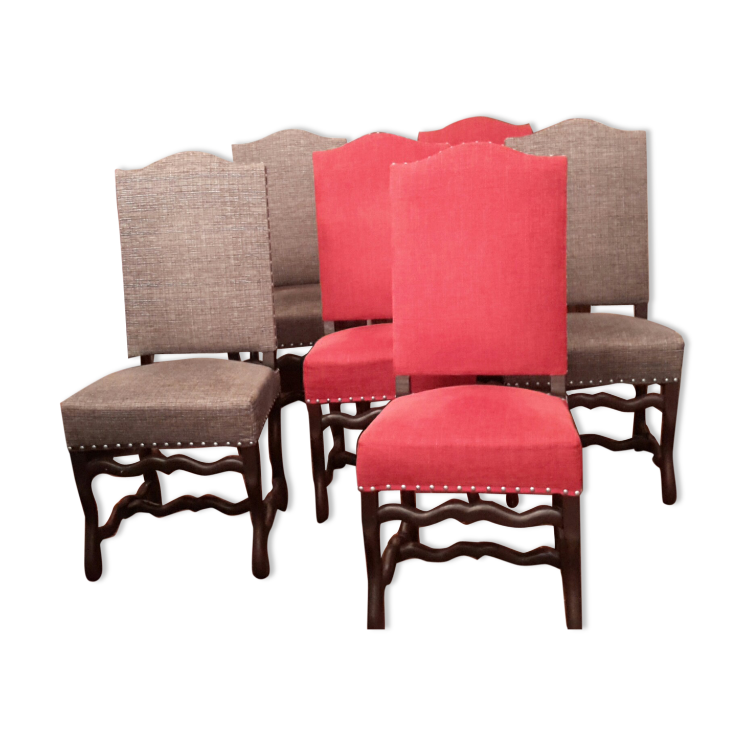 lot of six chairs Henry II sheep bone