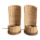 Duo de lampes rotin, câbles tissu neuf 2x2M