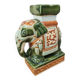 Cendrier éléphant en céramique émaillée vert et ocre – style asiatique vintage