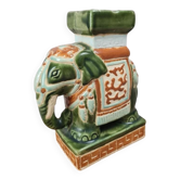 Elephant ashtray in glazed ceramic, green and ochre – vintage Asian style