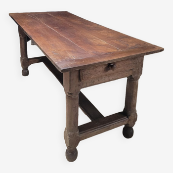 Farm table with spacer in solid oak 18th Burgundian