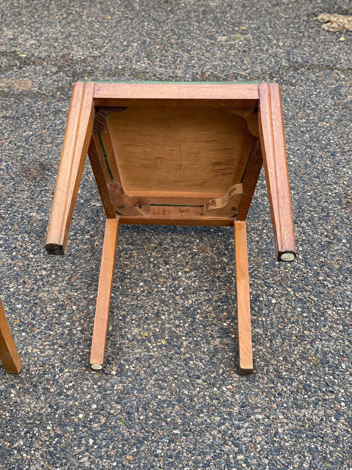 2 art deco dining room chairs in solid wood and green leather