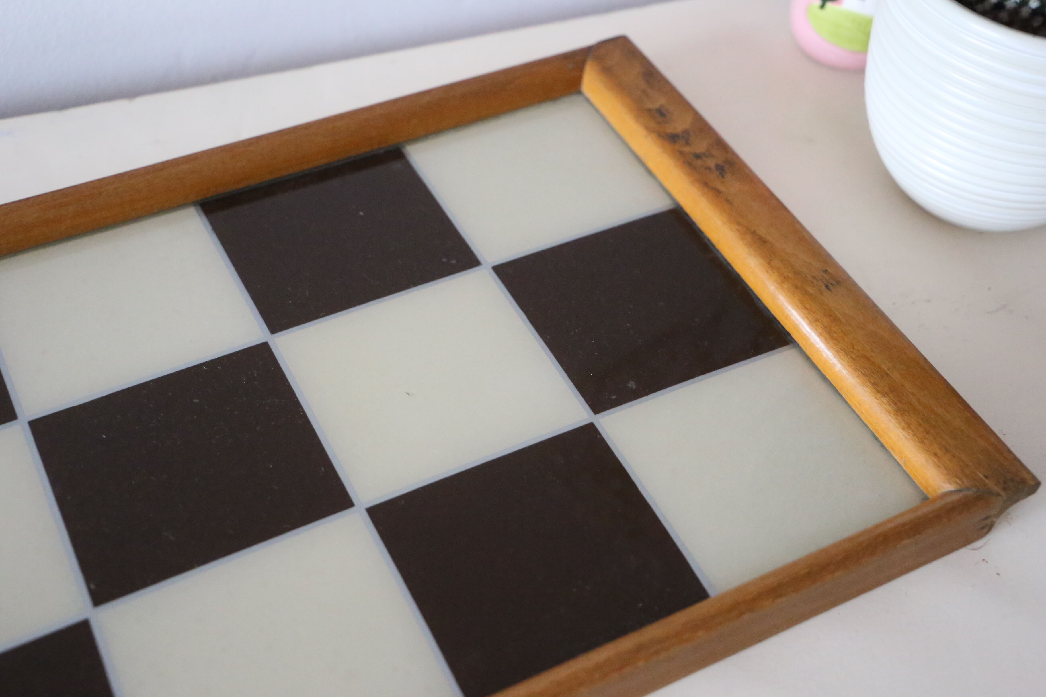 Wooden and glass tray, vintage