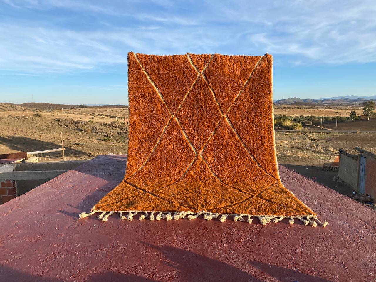 Beni Ouarain rug 240x200 cm – Thick ochre wool with tribal patterns