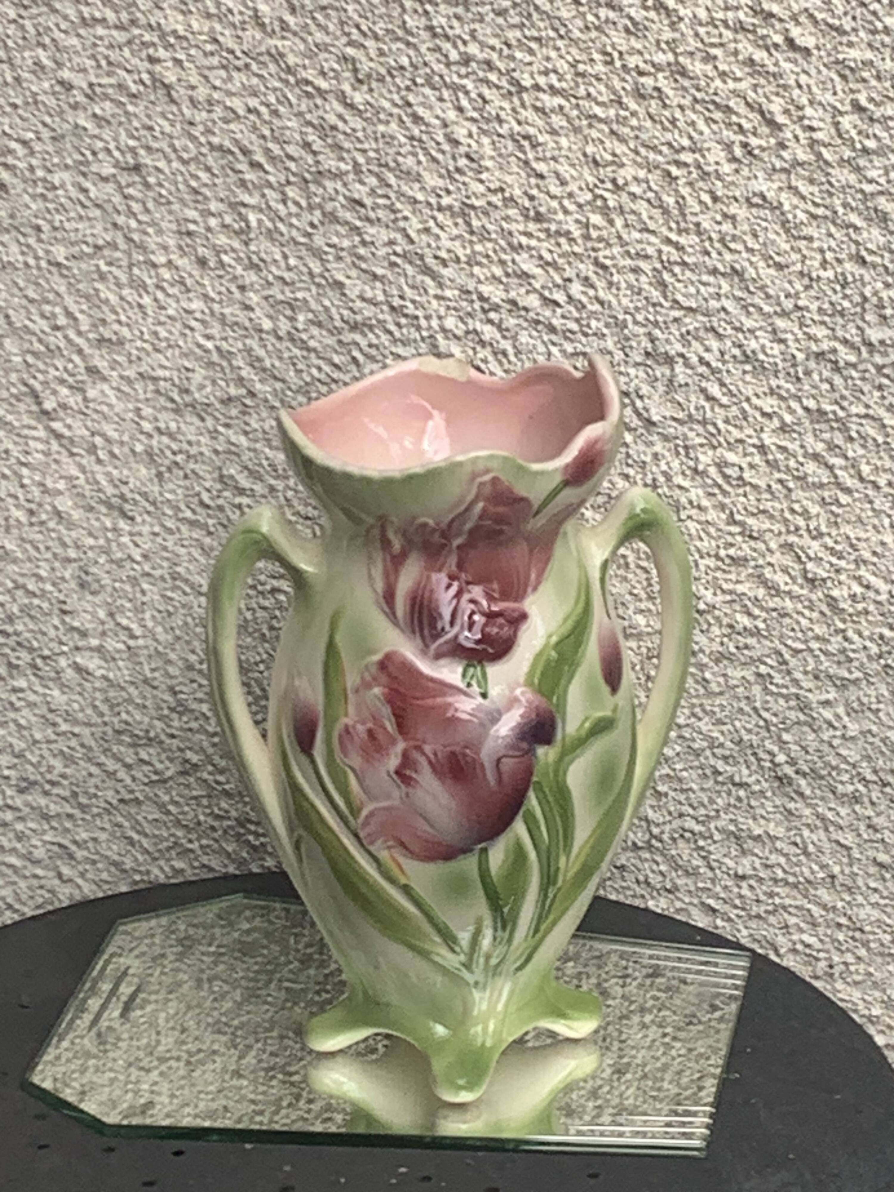 Large slip vase, glazed ceramic, Saint-Clément, France,