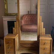 Coiffeuse psyché Art déco en chêne massif – Années 1920/1930