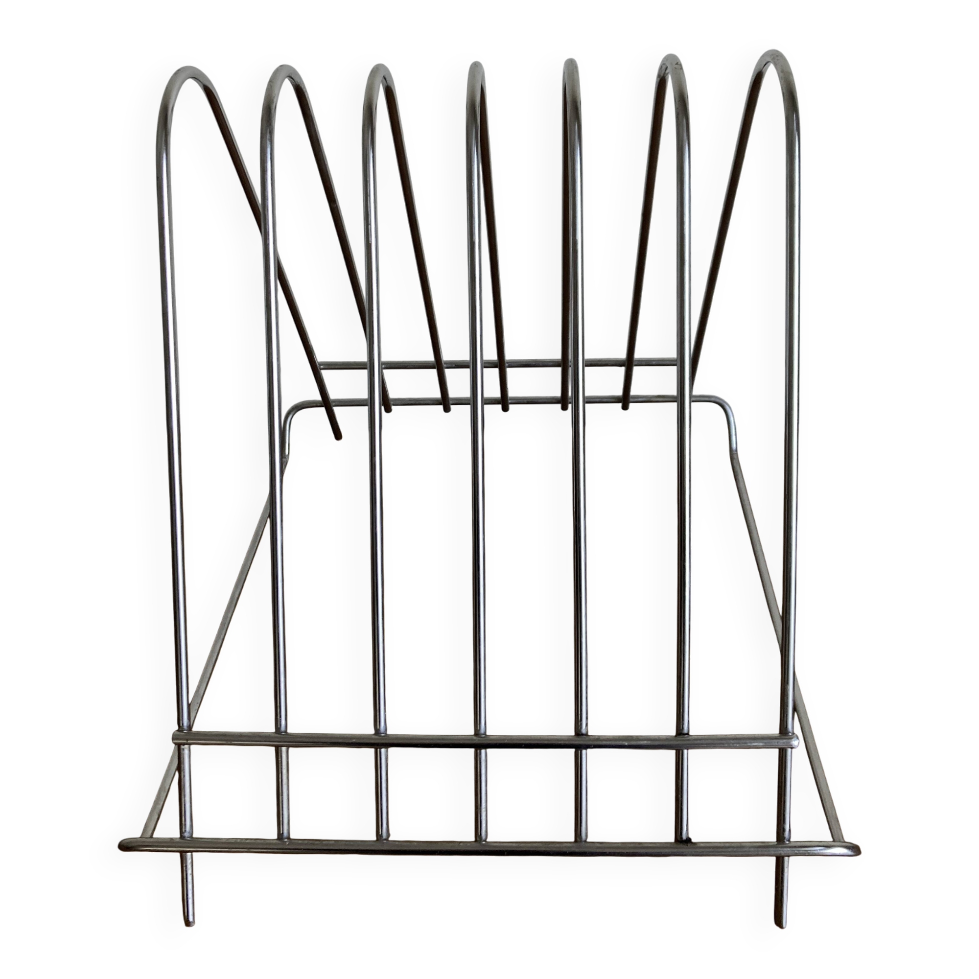 Chrome space age record magazine rack, 1970s