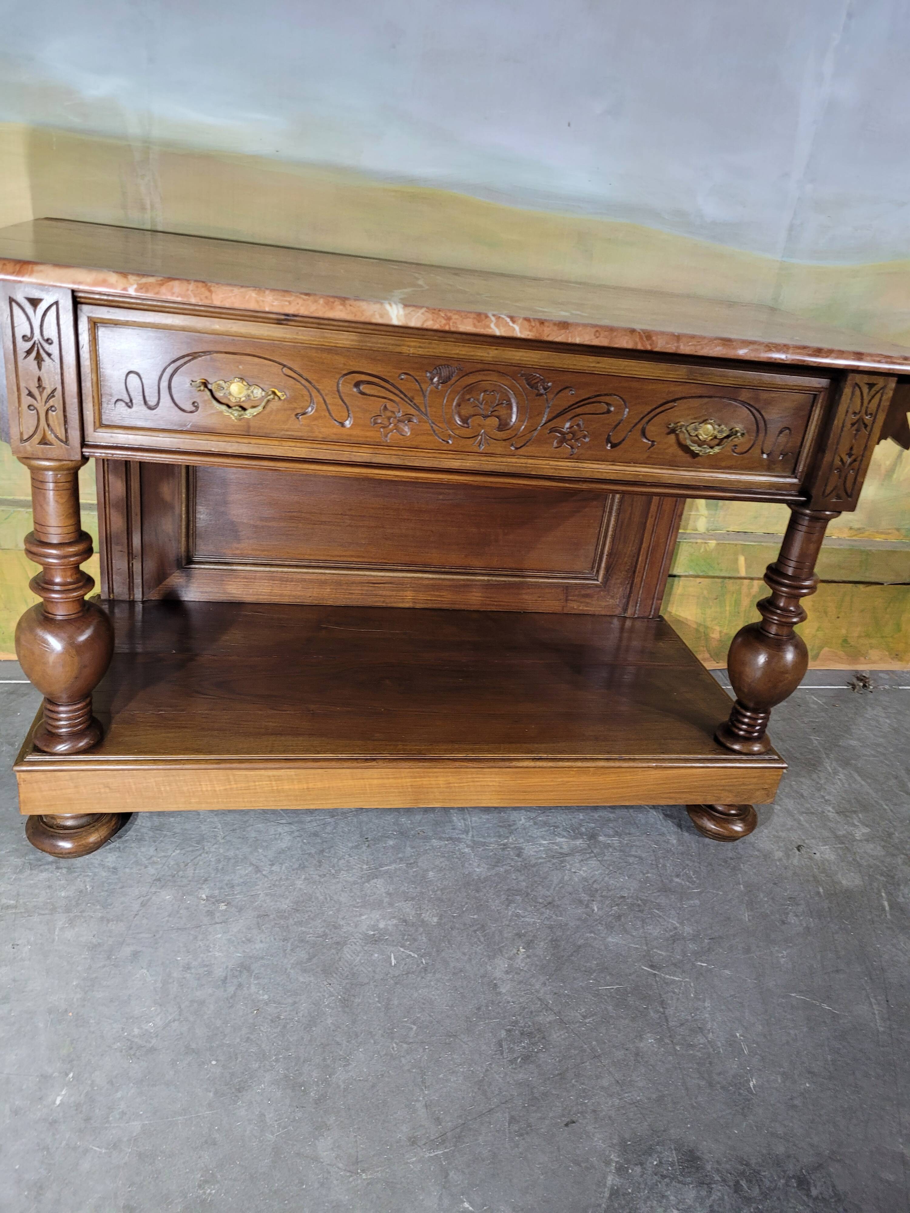 Console en noyer et marbre XIX ème