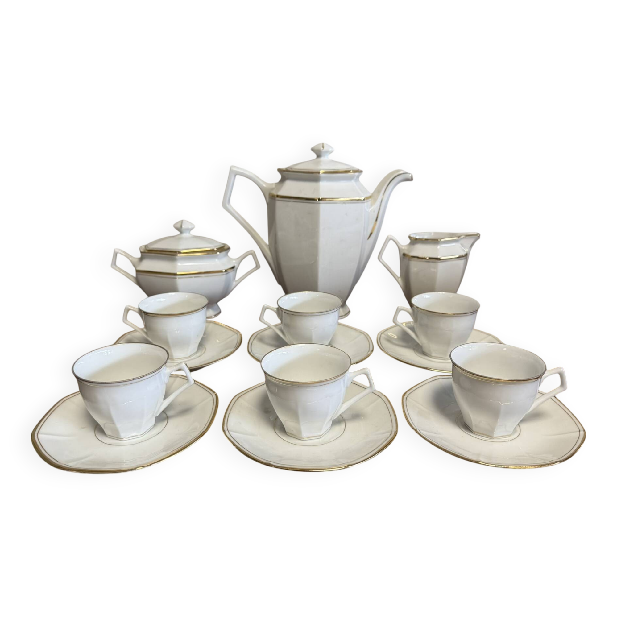 Lourioux-Foecy: 15-piece Art Deco style porcelain coffee service