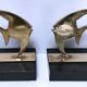 Pair of designer black marble bronze fish bookends