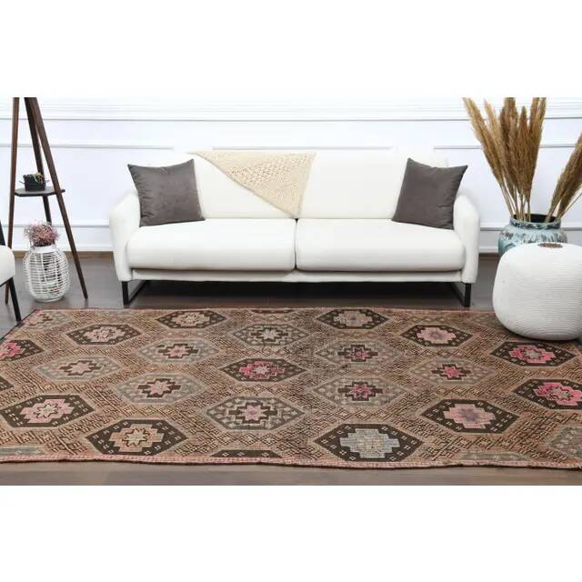 1970s Vintage Turkish Hand-Knotted Wool Cotton Brown Area Rug 166x286