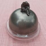Round glass and pewter butter tray